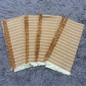 Striped Tan and White Fringe Napkins